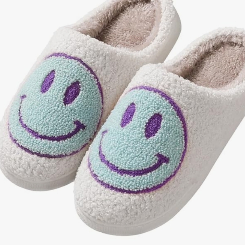 NWT Smile Face Slippers for Women Turquoise & Purple
